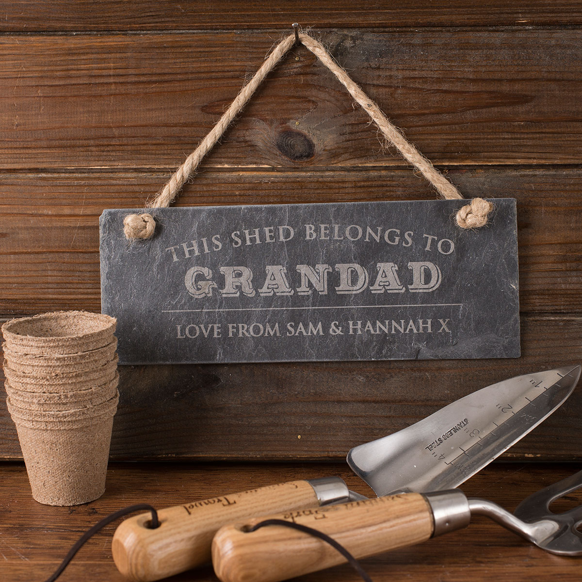 Personalised Engraved Hanging Slate Sign - Grandad's Shed