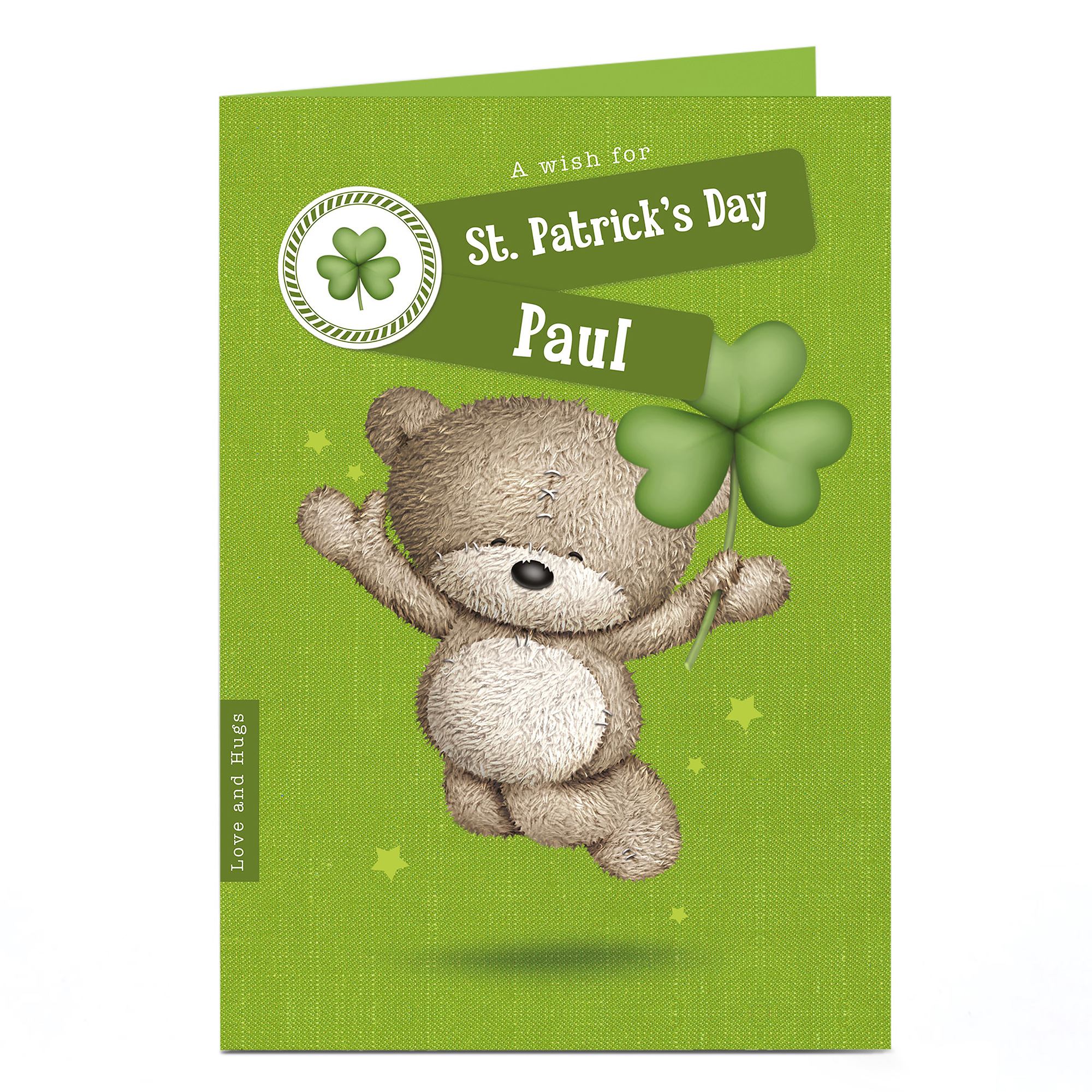 Hugs Personalised St Patrick's Day Card - Three Leaf Clover