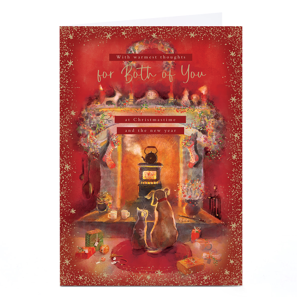 Personalised Christmas Card - Cat & Dog in Front of Fire, To Both of You