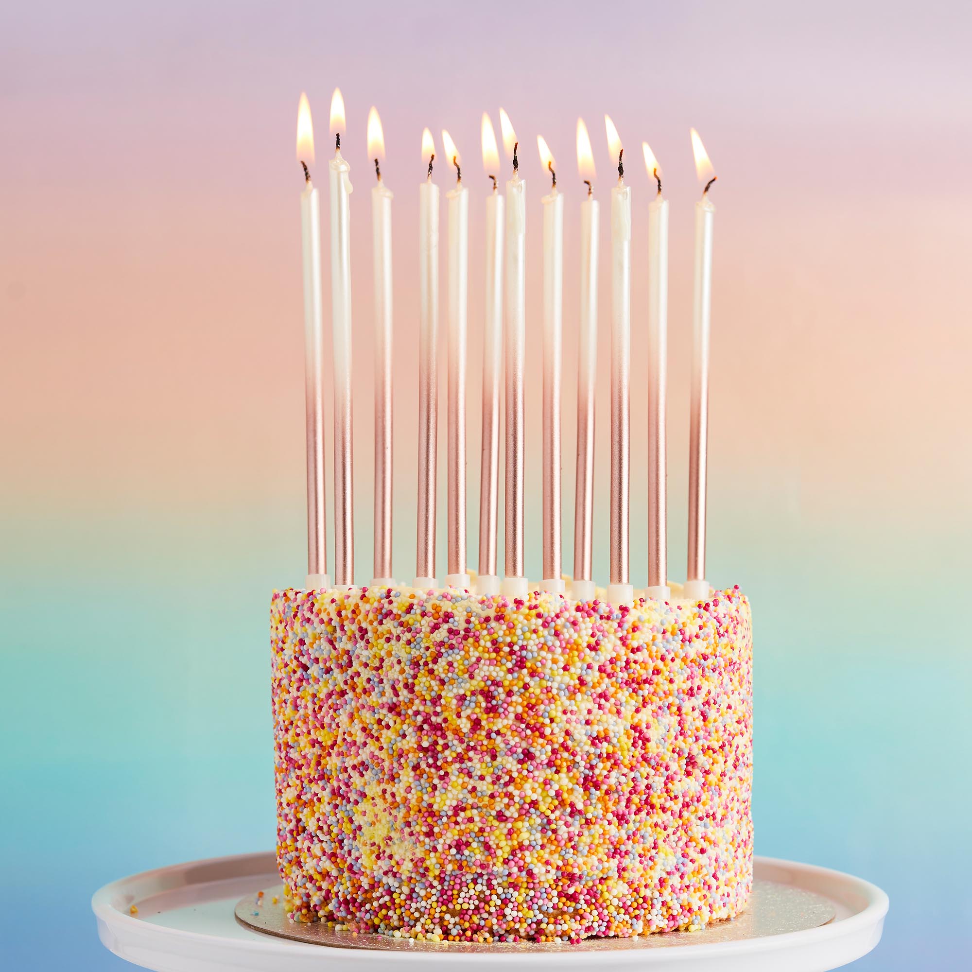 Rose Gold Tall Ombre Skinny Cake Candles - Pack of 12