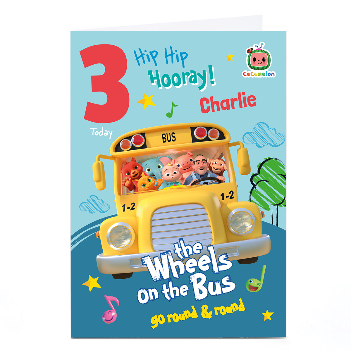 Personalised CoComelon 3rd Birthday Card - Hip Hip Hooray