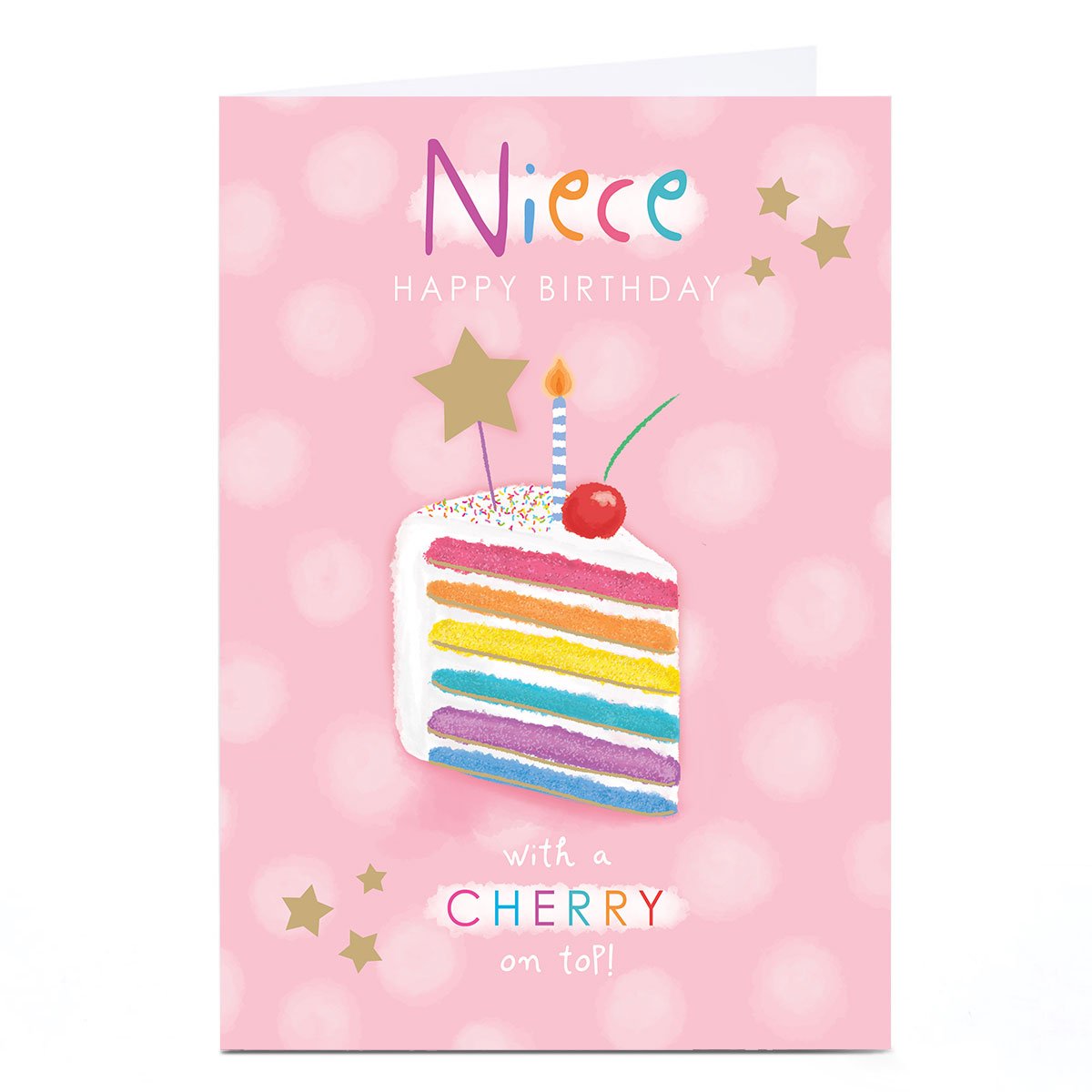 Personalised Birthday Card - Rainbow Cake With A Cherry On Top, Niece