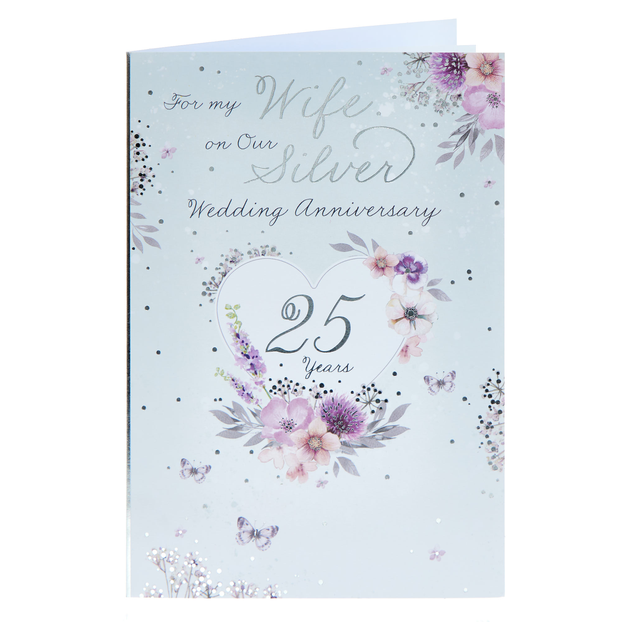 Wife Floral Silver 25th Wedding Anniversary Cards