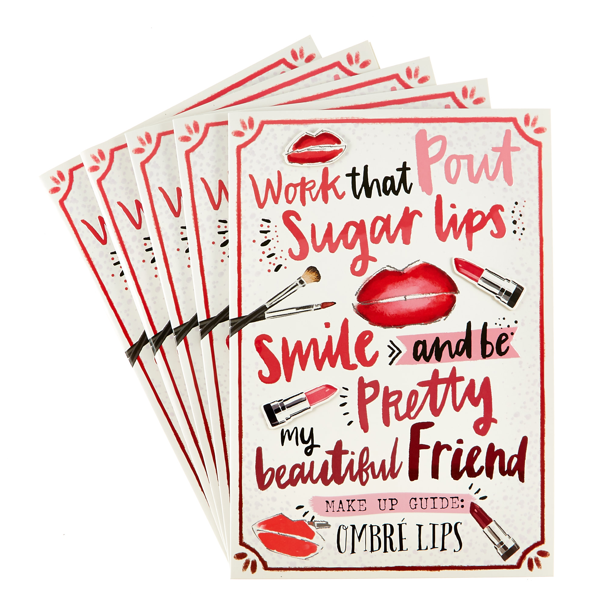 Birthday Cards - Ombre Lips Make Up Guide (Pack of 6)