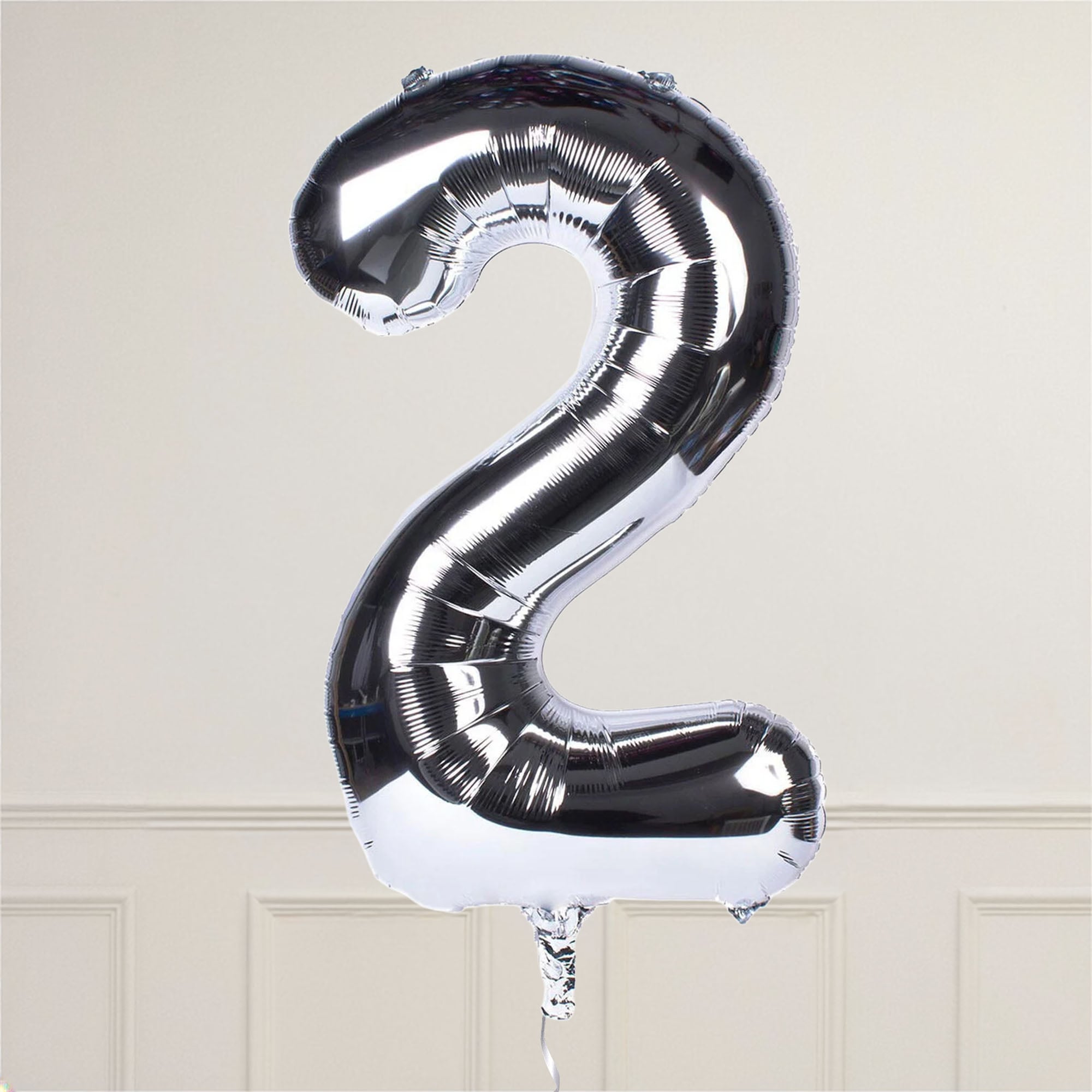 Silver Number 2 Giant Foil Helium Balloon INFLATED