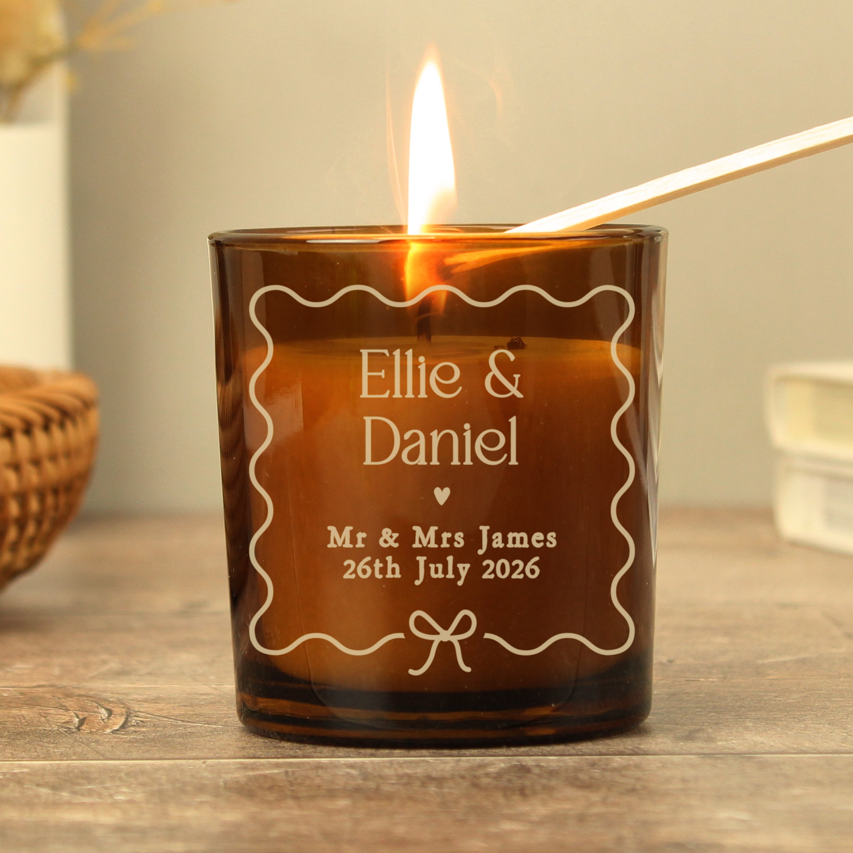 Personalised Wedding Amber Glass Candle