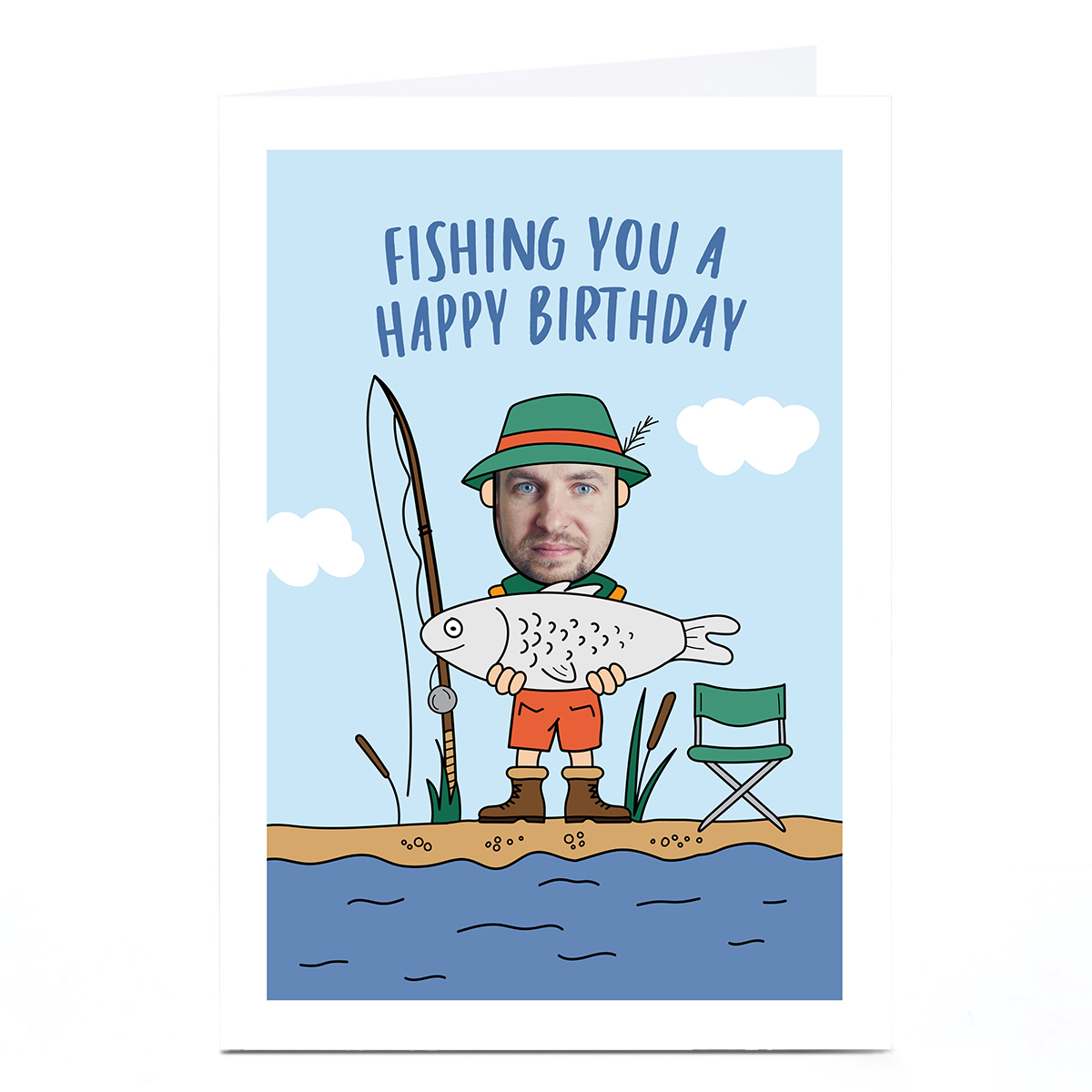 Photo Birthday Card - Fishing You A Happy Birthday, Blue