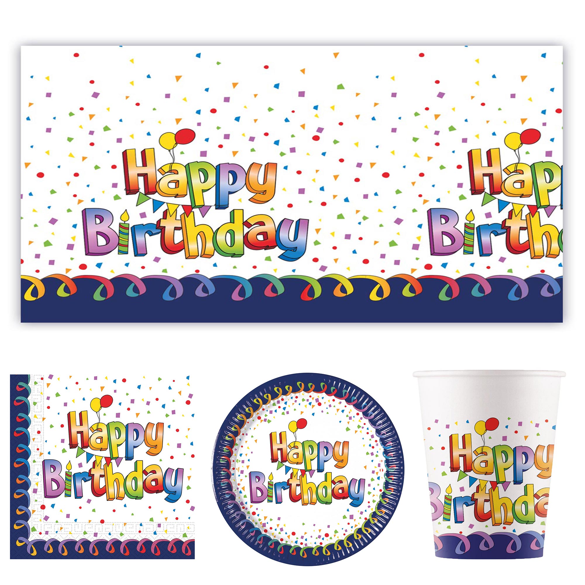 Multicolour Happy Birthday Party Tableware Bundle - 16 Guests