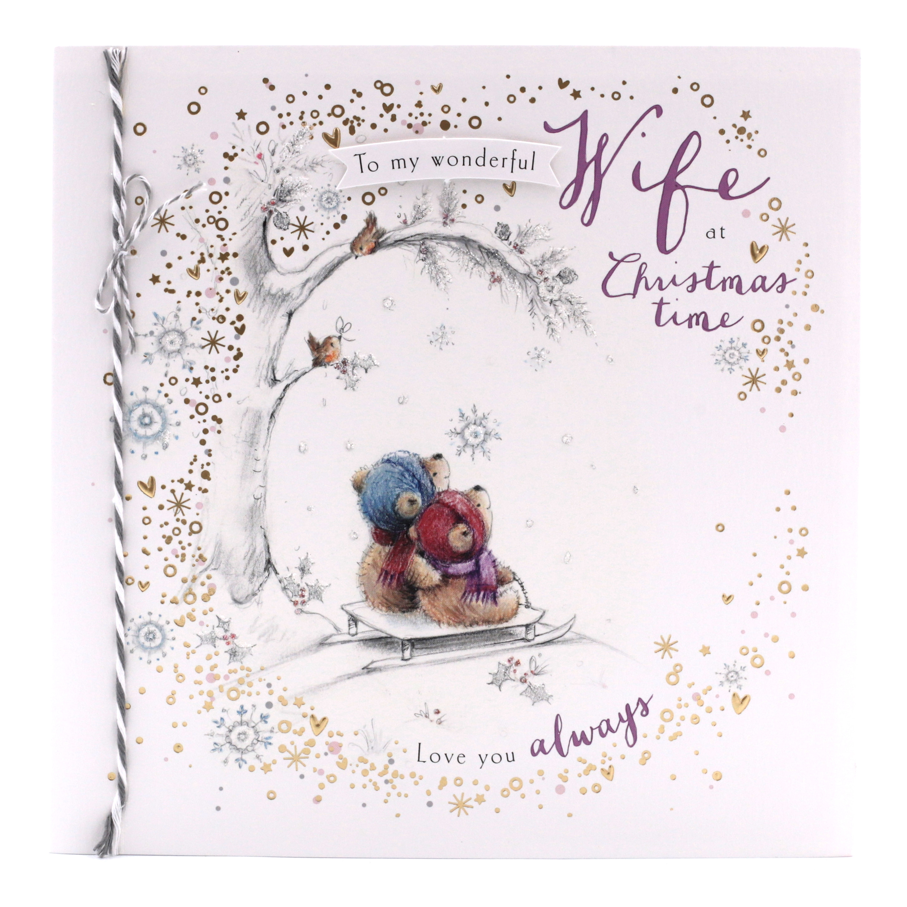 Exquisite Collection Christmas Card - Wonderful Wife, Cute Bears