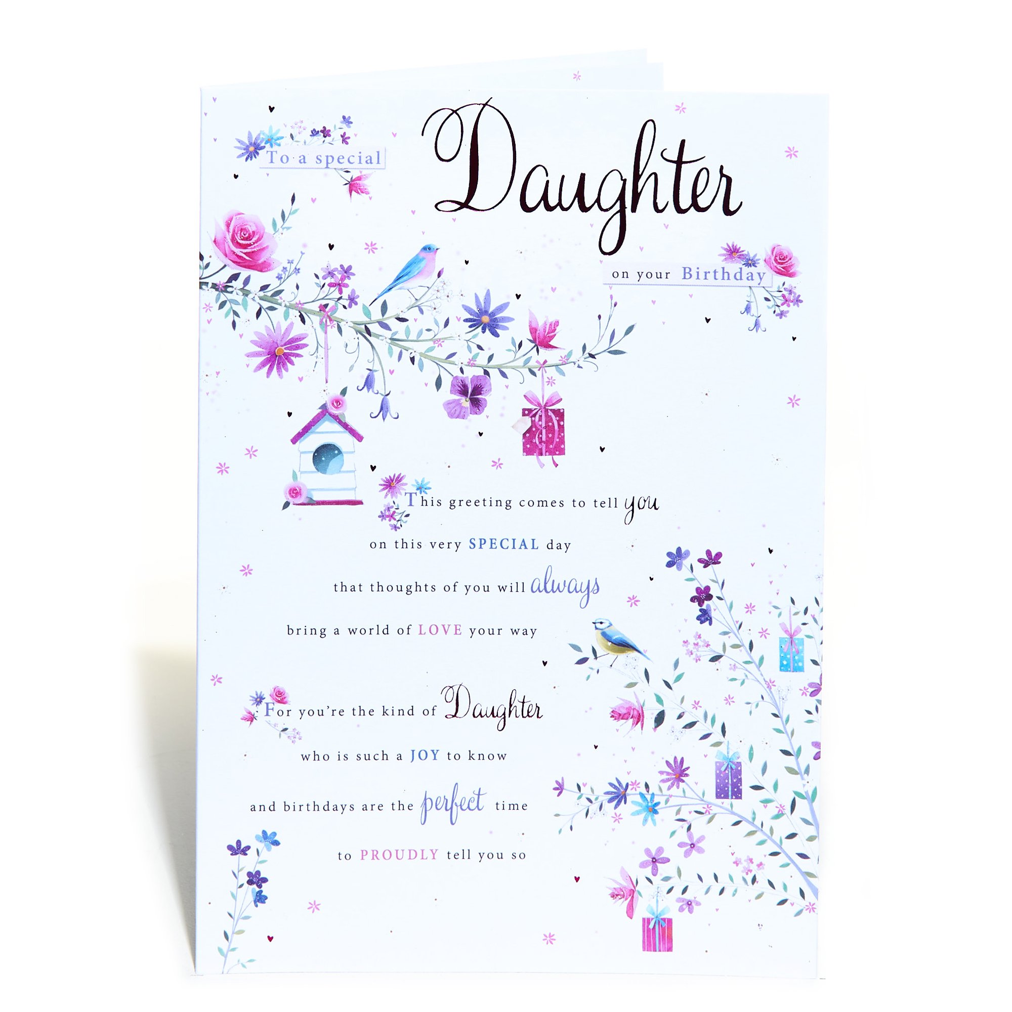 Birthday Card - Daughter, Flowers & Birds