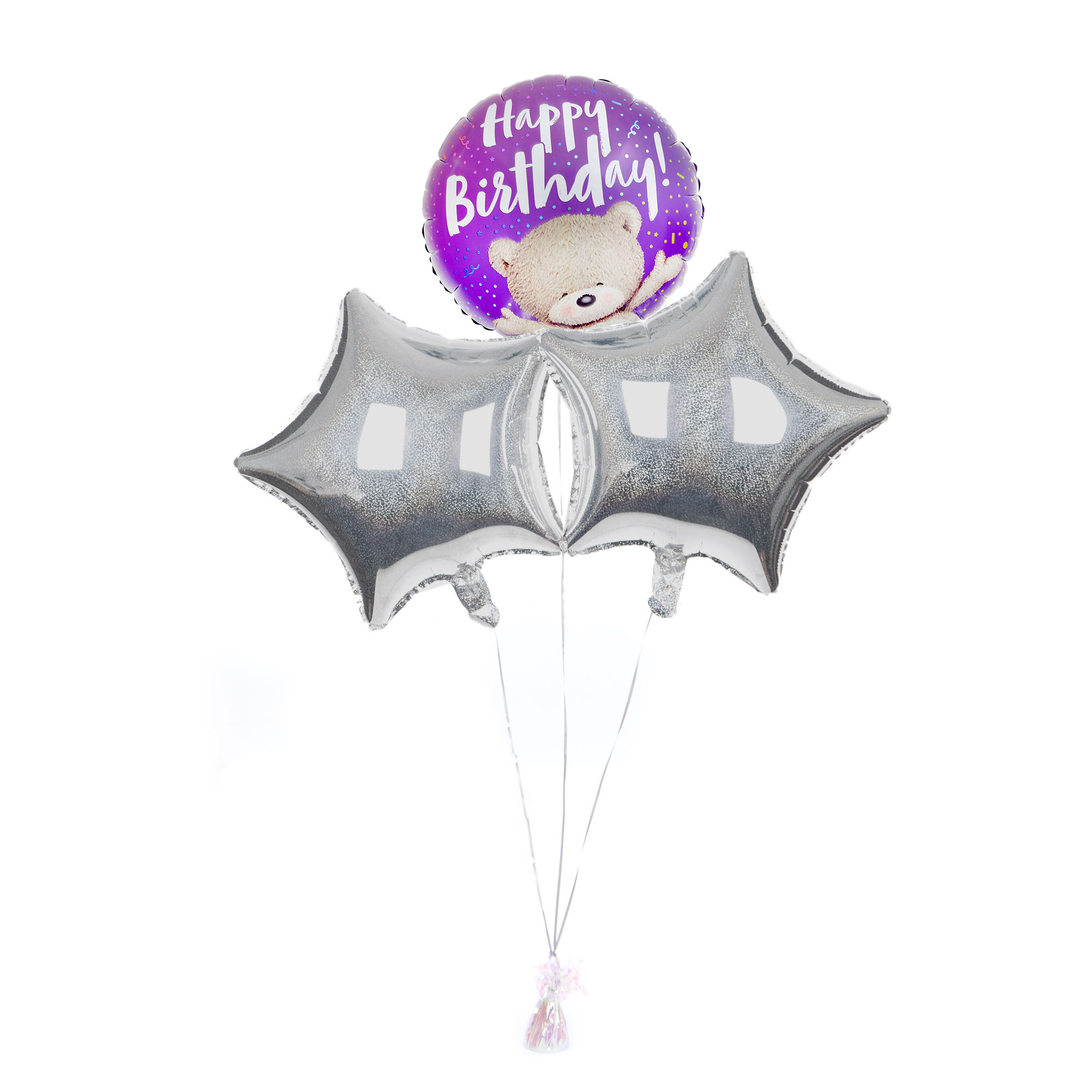 Hugs Bear Happy Birthday Balloon Bouquet - DELIVERED INFLATED!