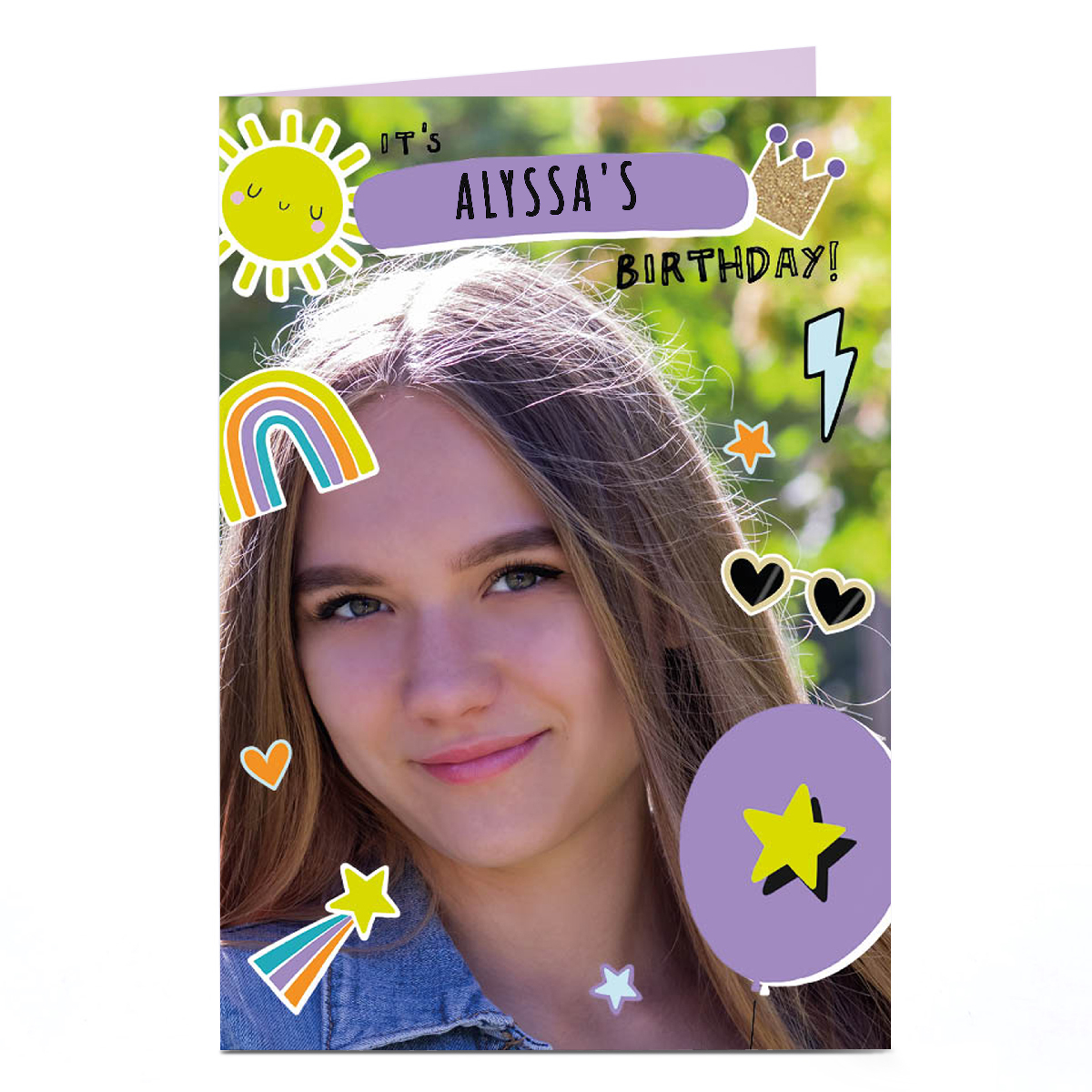Photo Birthday Card - Full Photo Cute Icons, Any Name