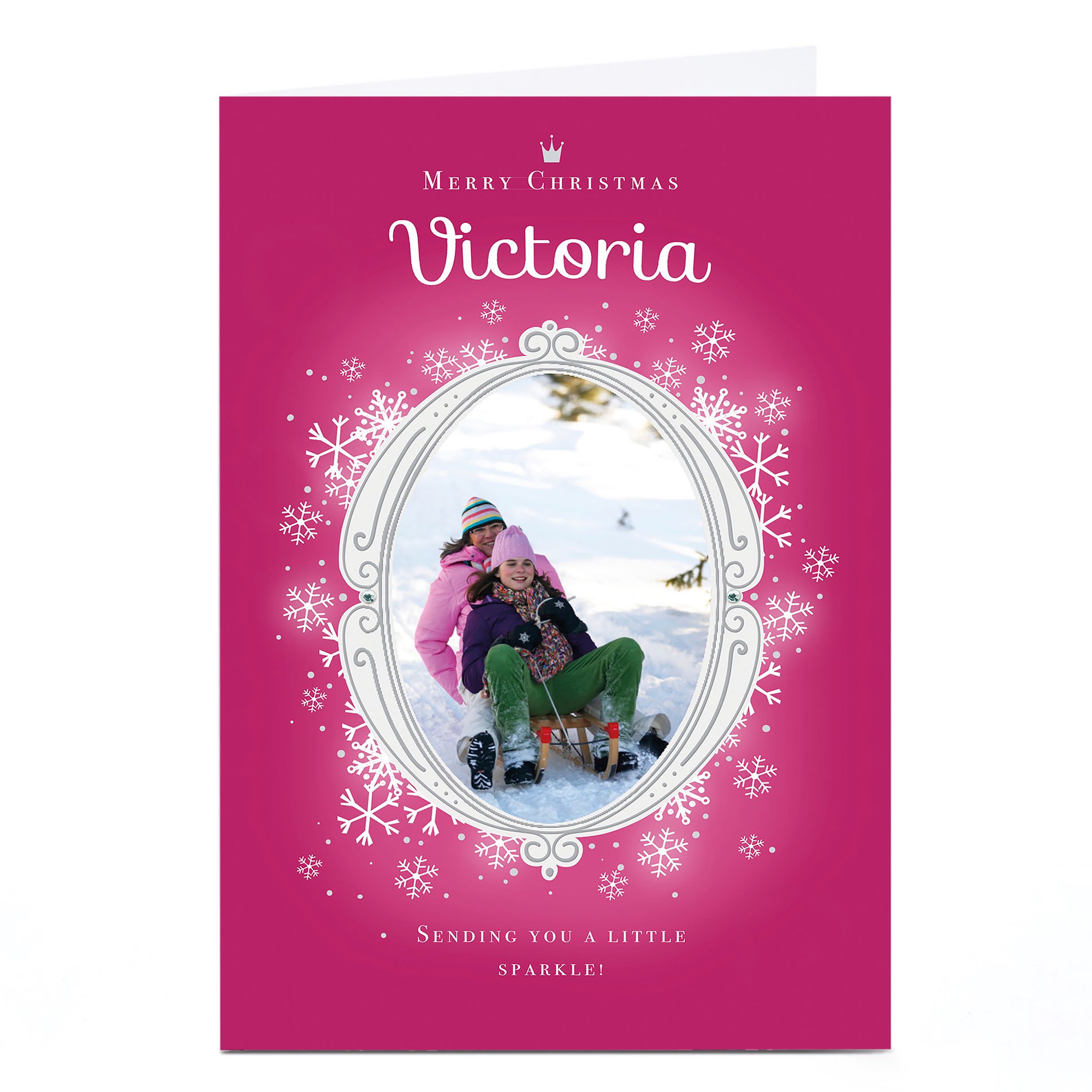 Photo Christmas Card - Pink With Snowflake Frame