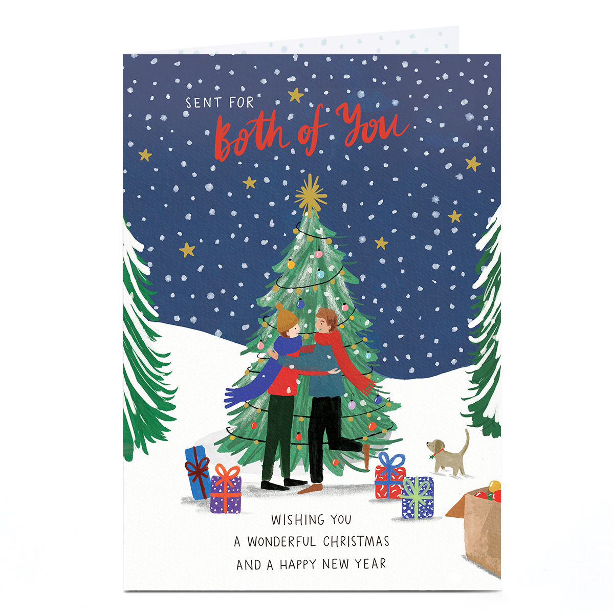 Christmas Card - Couple Hugging By Tree, Both Of You