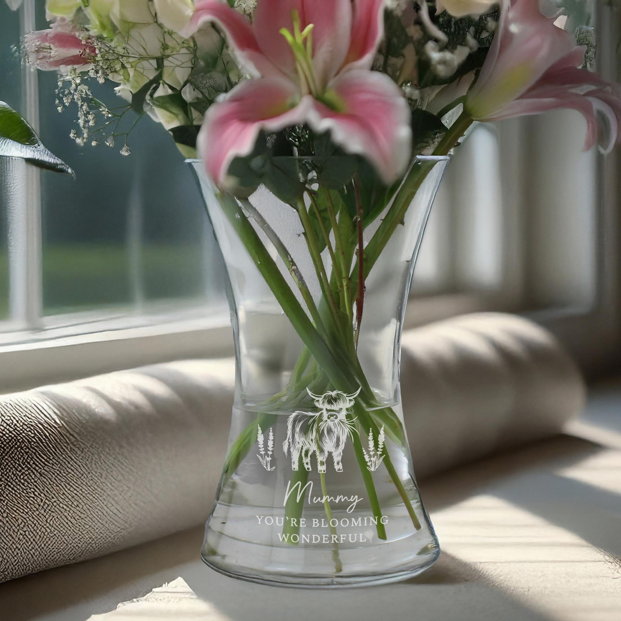 Personalised Highland Cow Glass Vase
