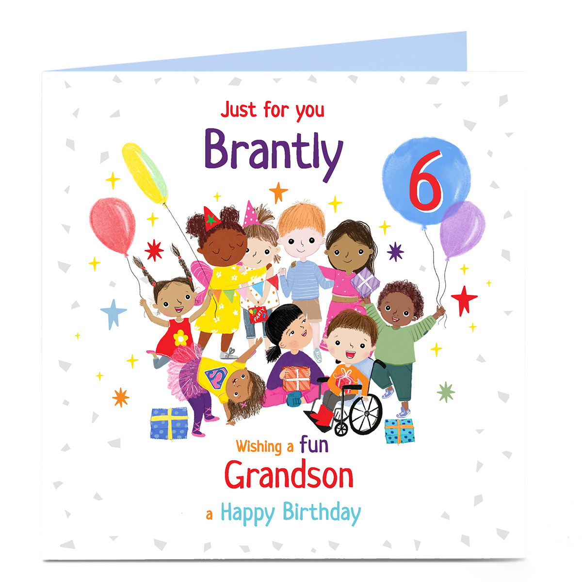 Personalised Birthday Card - Children at Party, Grandson, Editable Age