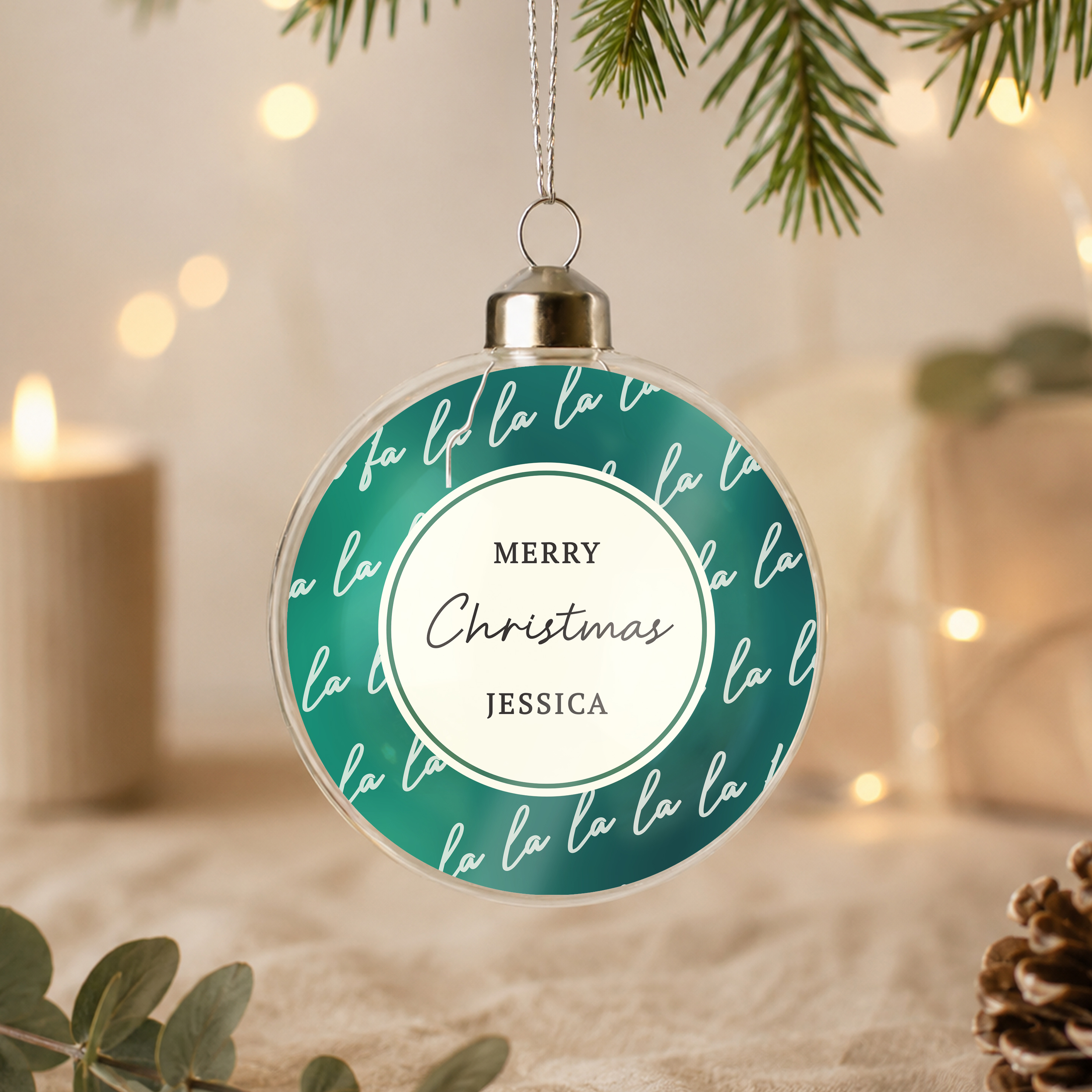 Personalised Fa La La Glass Bauble