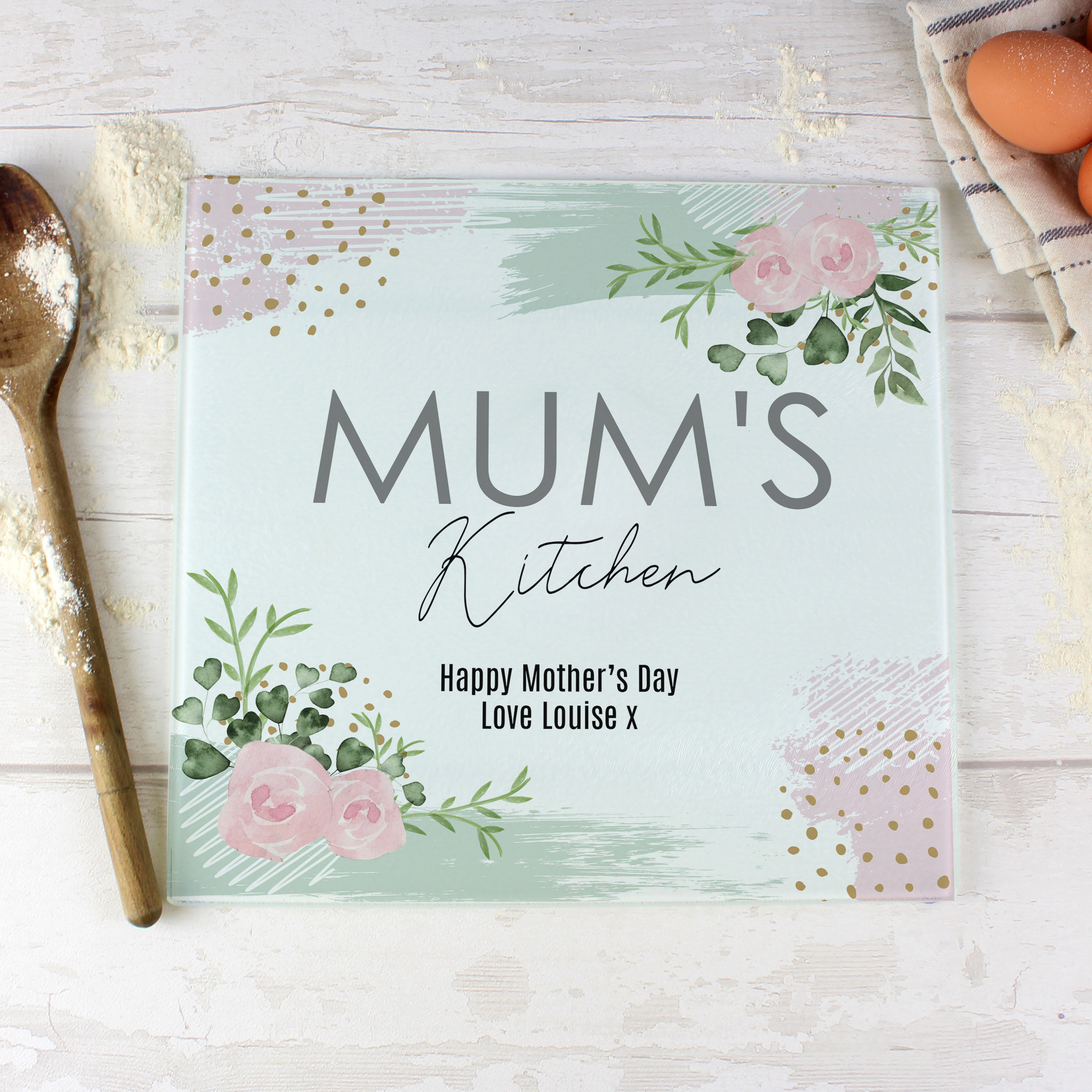 Personalised Abstract Rose Glass Chopping Board