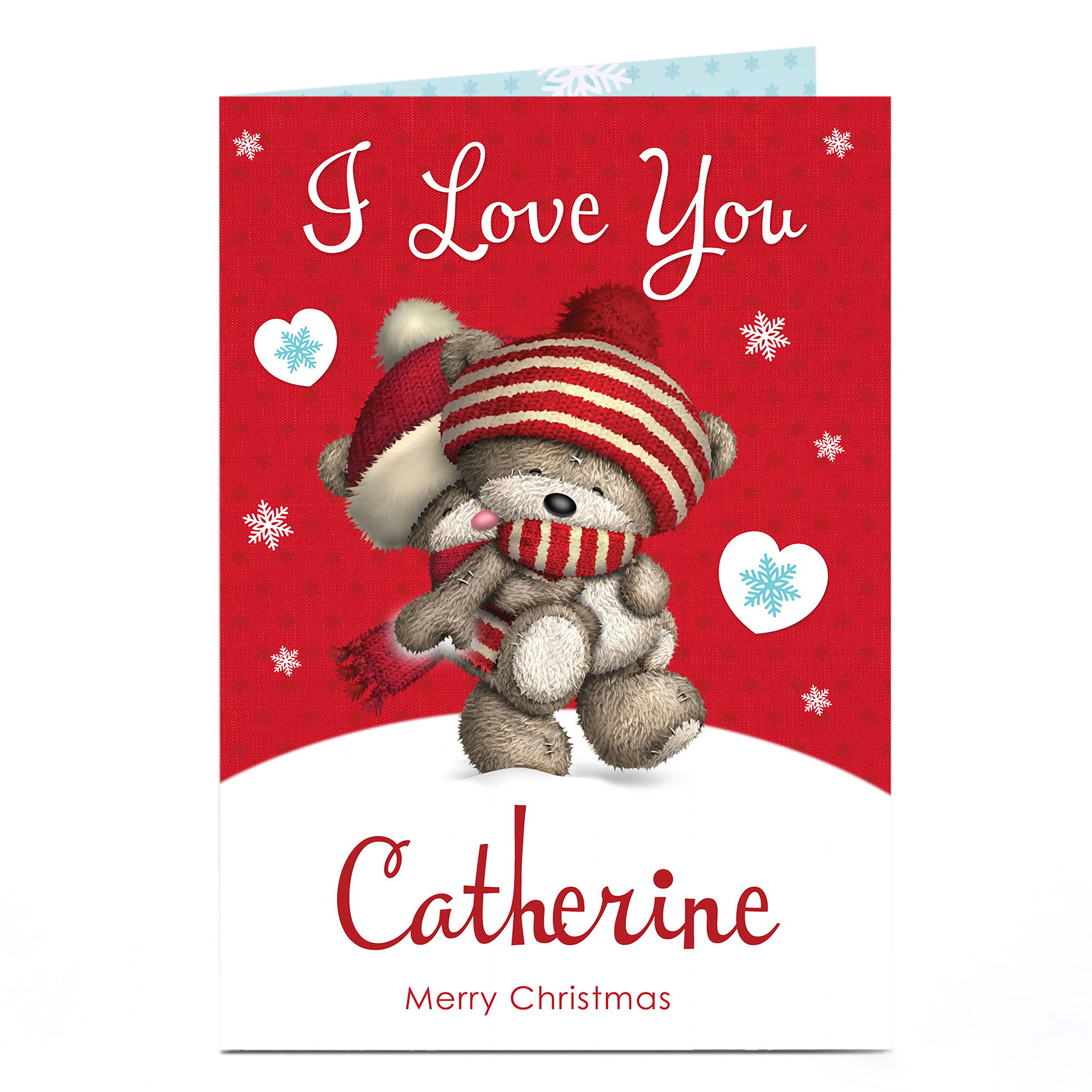 Personalised Hugs Bear Christmas Card - I Love You