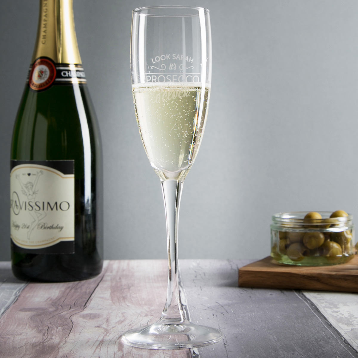Personalised Engraved Champagne Flute - Prosecco O'clock