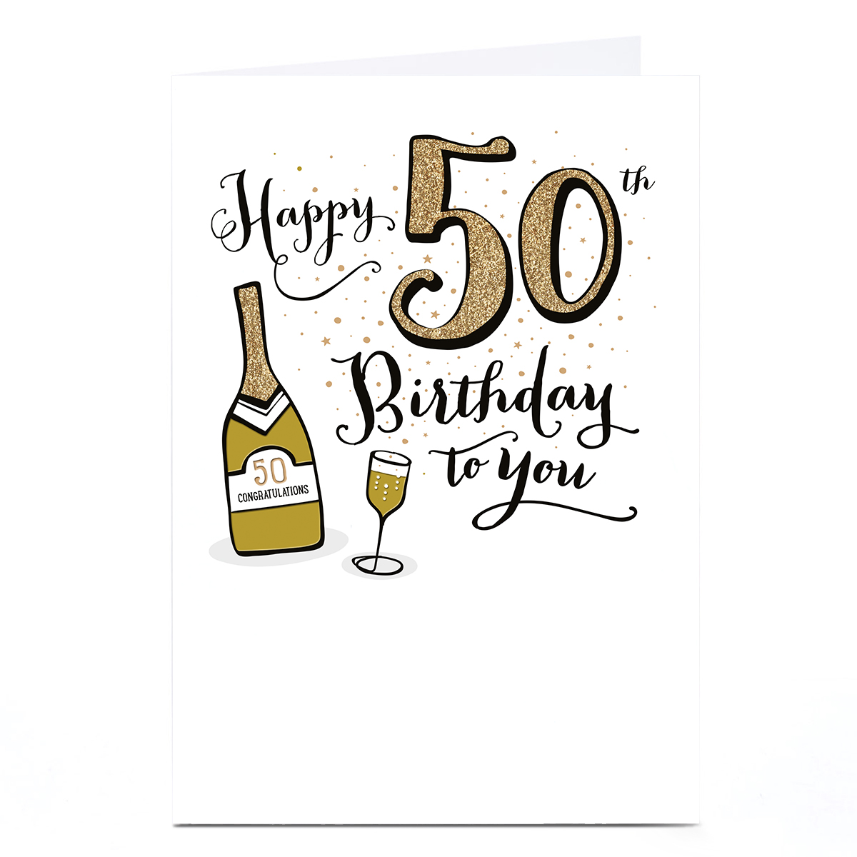 50th Birthday Card - Gold Champagne Congratulations