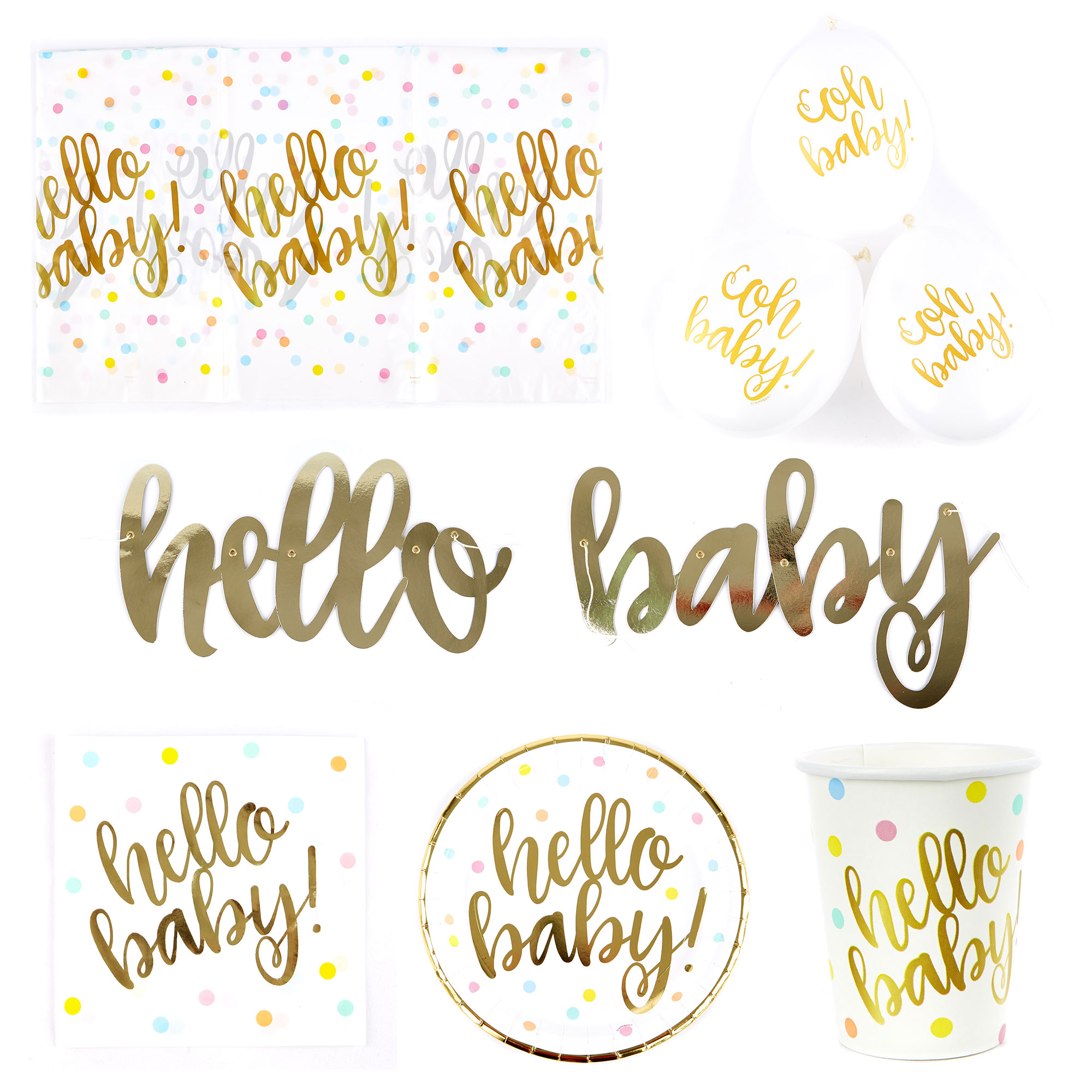 Hello Baby Party Tableware & Decoration Bundle - 16 Guests