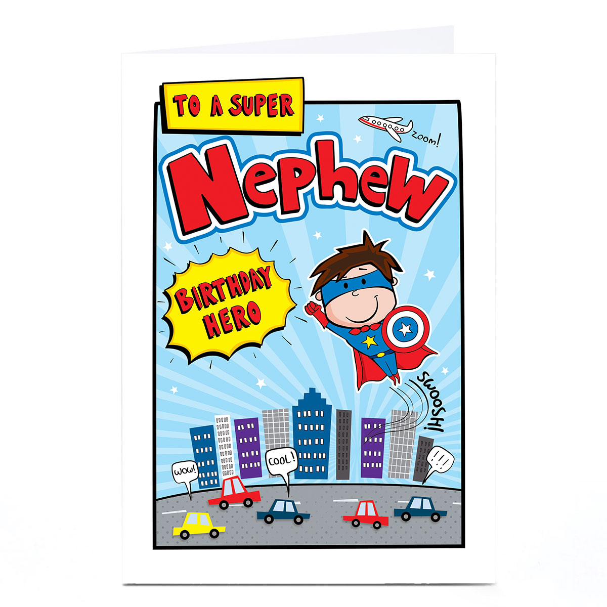 Personalised Birthday Card - Superhero City, Nephew