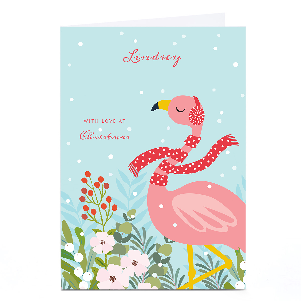 Personalised Klara Hawkins Christmas Card - Flamingo