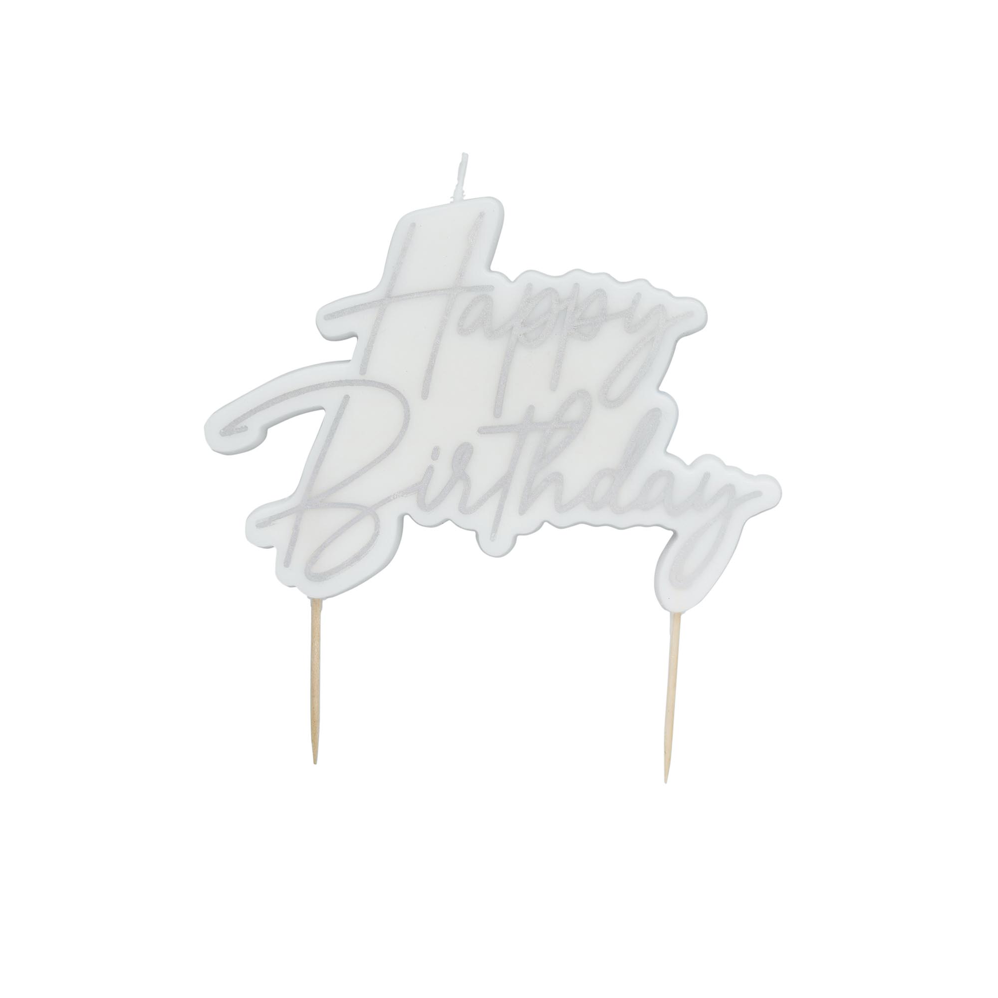 Silver Happy Birthday Cake Candle 