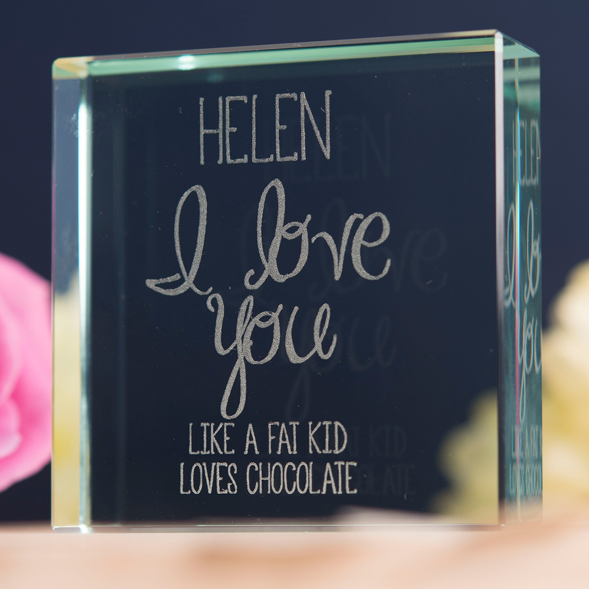 Personalised Engraved Glass Token - I Love You, Any Message