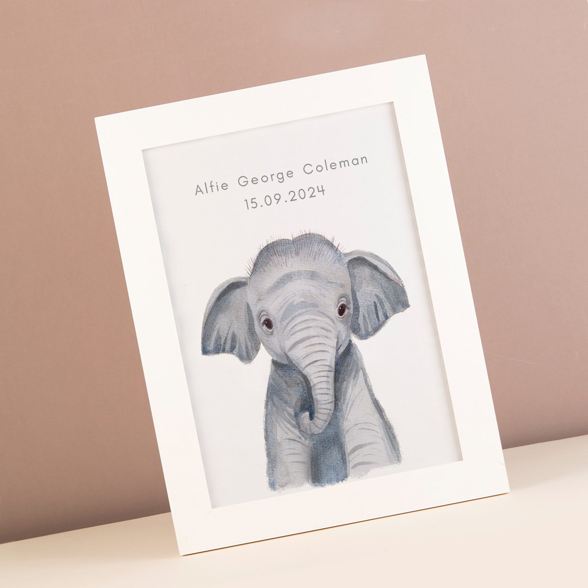 Personalised New Born Elephant Framed Print