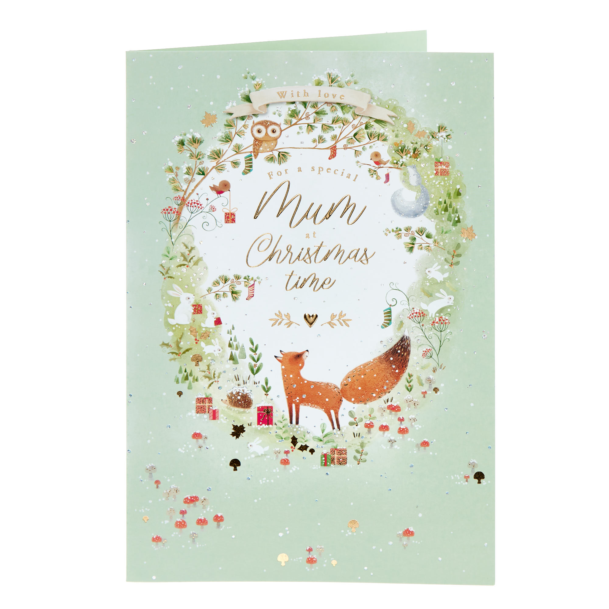 Mum Fox & Wreath Christmas Card