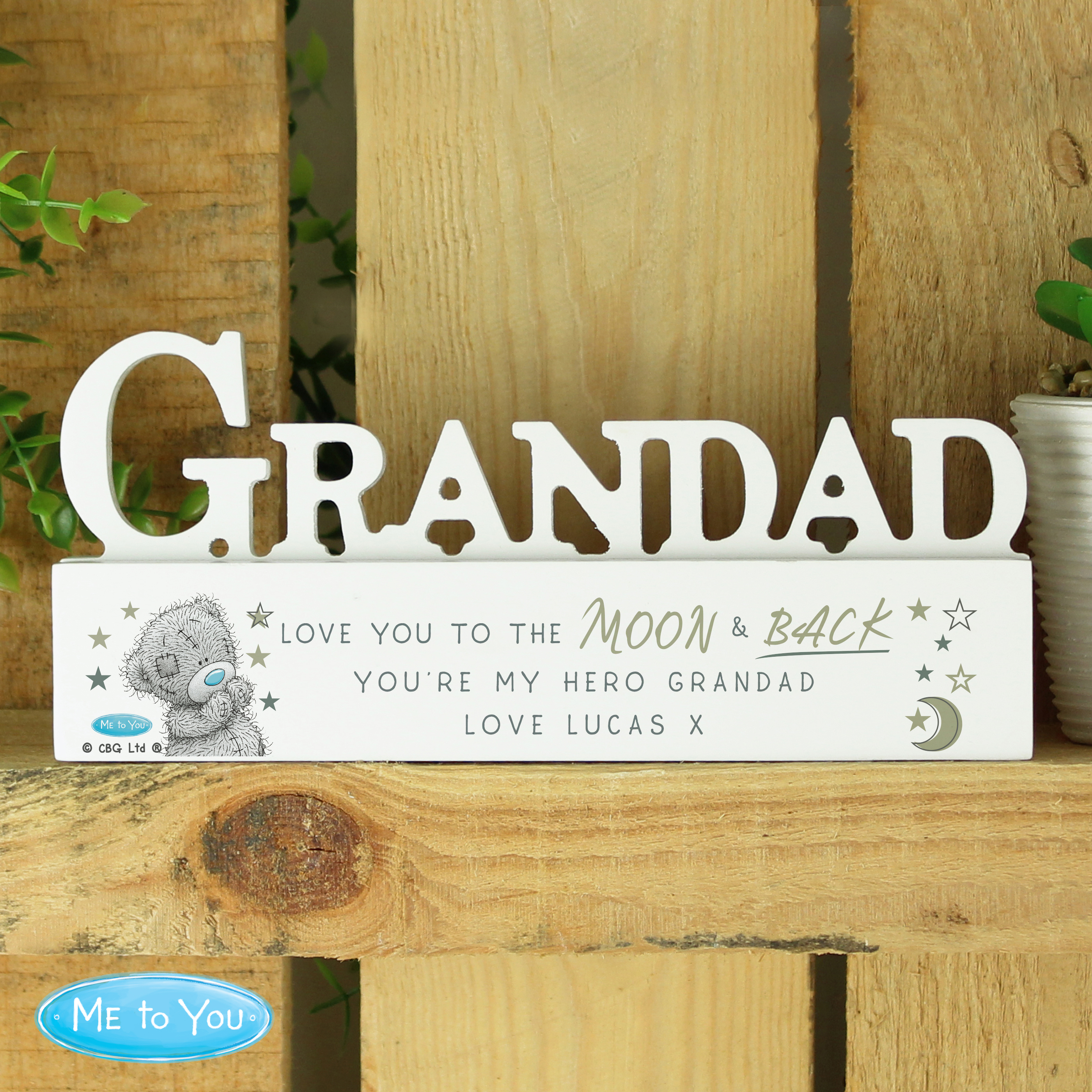 Personalised Me To You Moon & Back Wooden Grandad Ornament