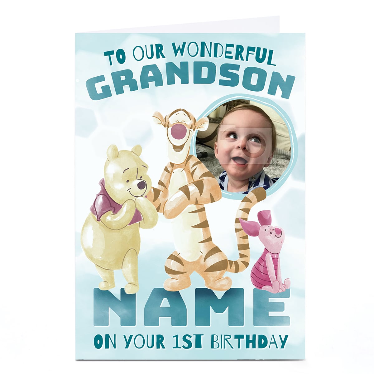 Photo Winnie The Pooh 1st Birthday Card - Pooh & Piglet, Grandson 