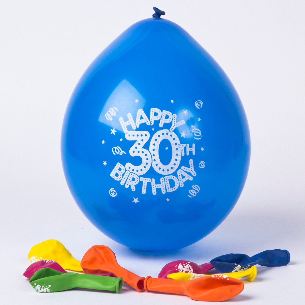 Multicoloured Age 30 Small Air-fill Latex Balloons, Pack Of 10