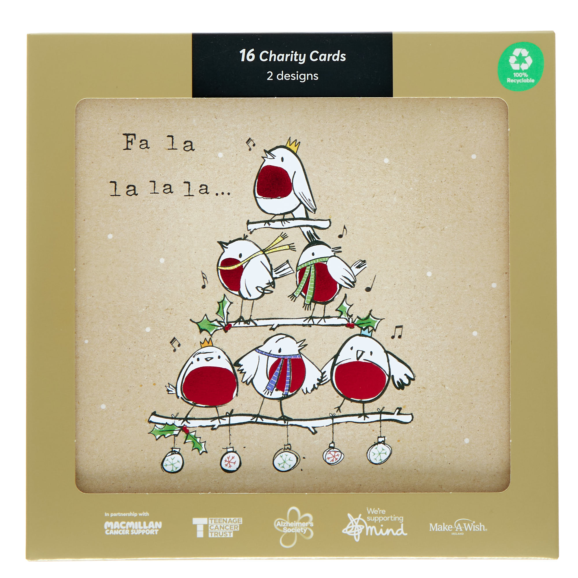 16 Charity Christmas Cards - Cartoon Robins (2 Designs)