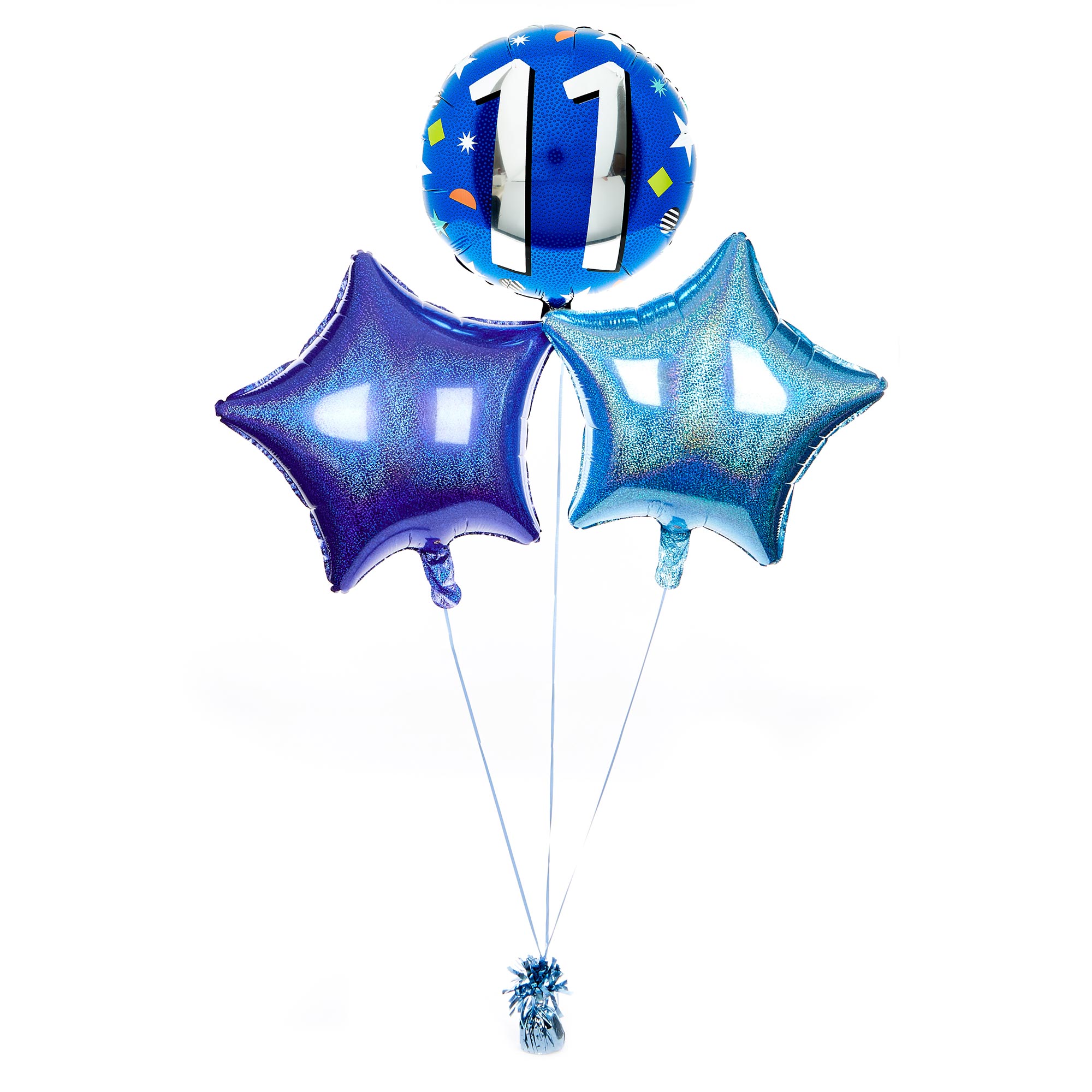 Blue & Silver 11th Birthday Balloon Bouquet - DELIVERED INFLATED!