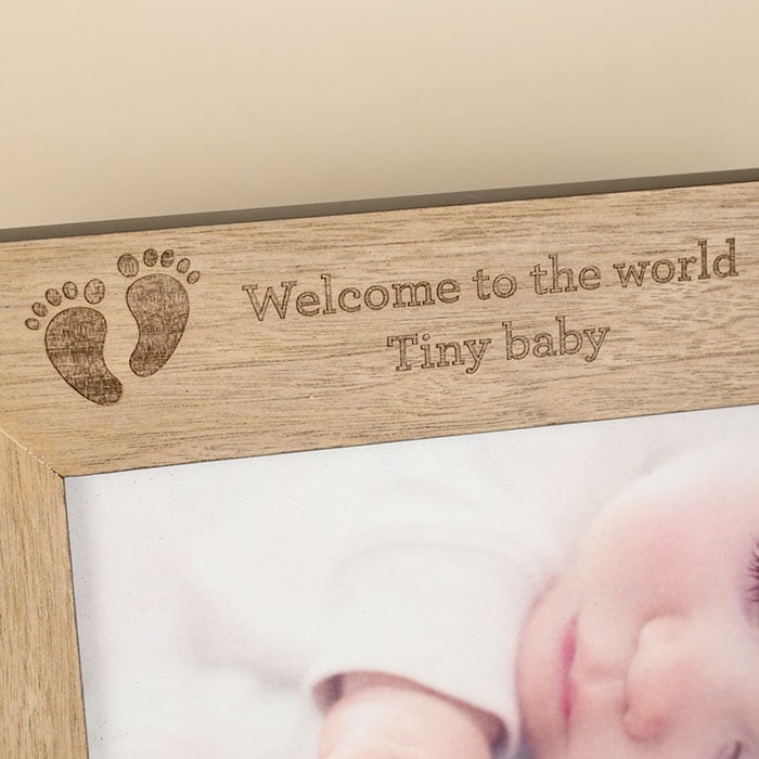 Personalised Engraved Wooden Photo Frame - Baby's Footprints