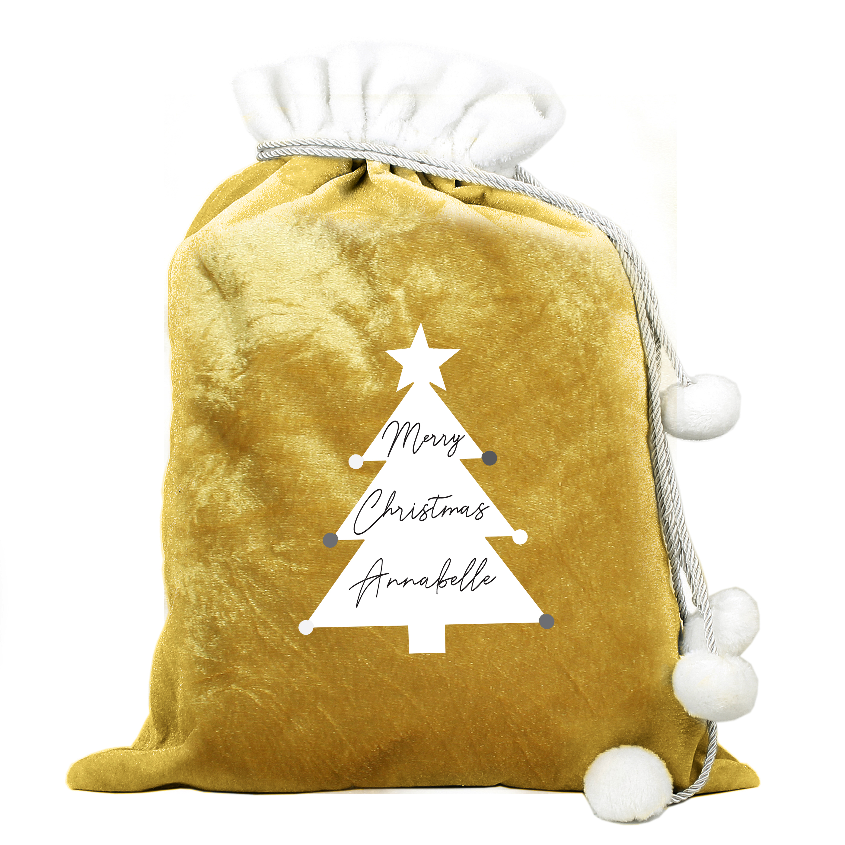 Personalised Gold Pom-Pom Christmas Tree Sack