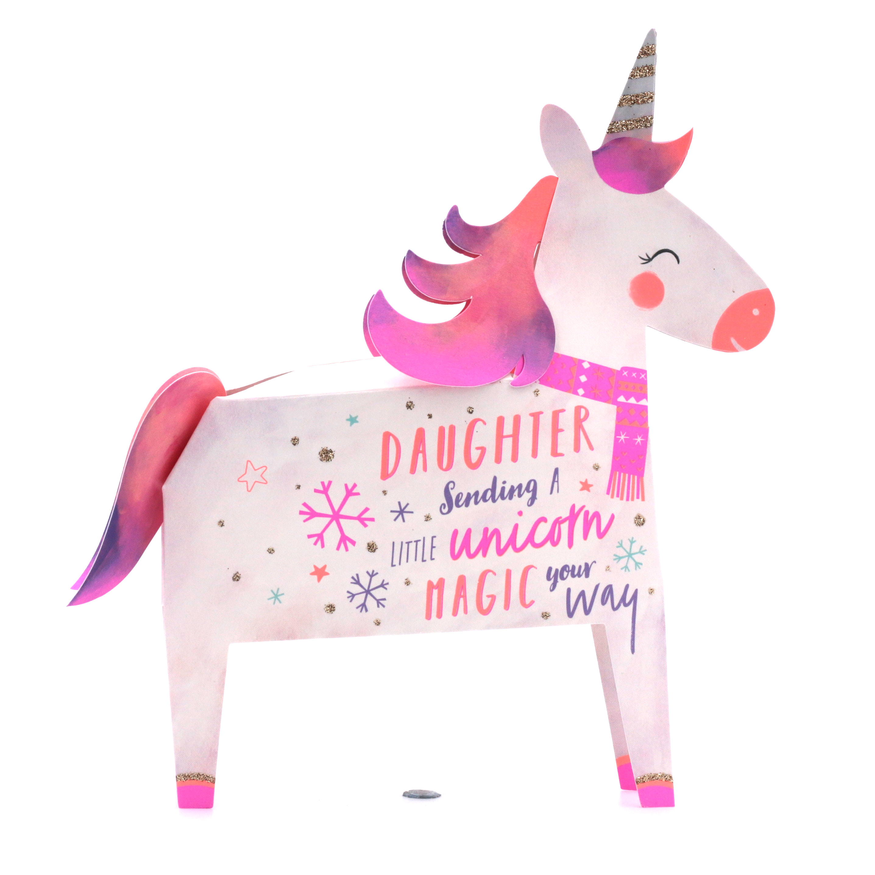 Exquisite Collection Christmas Card - Daughter, 3D Unicorn