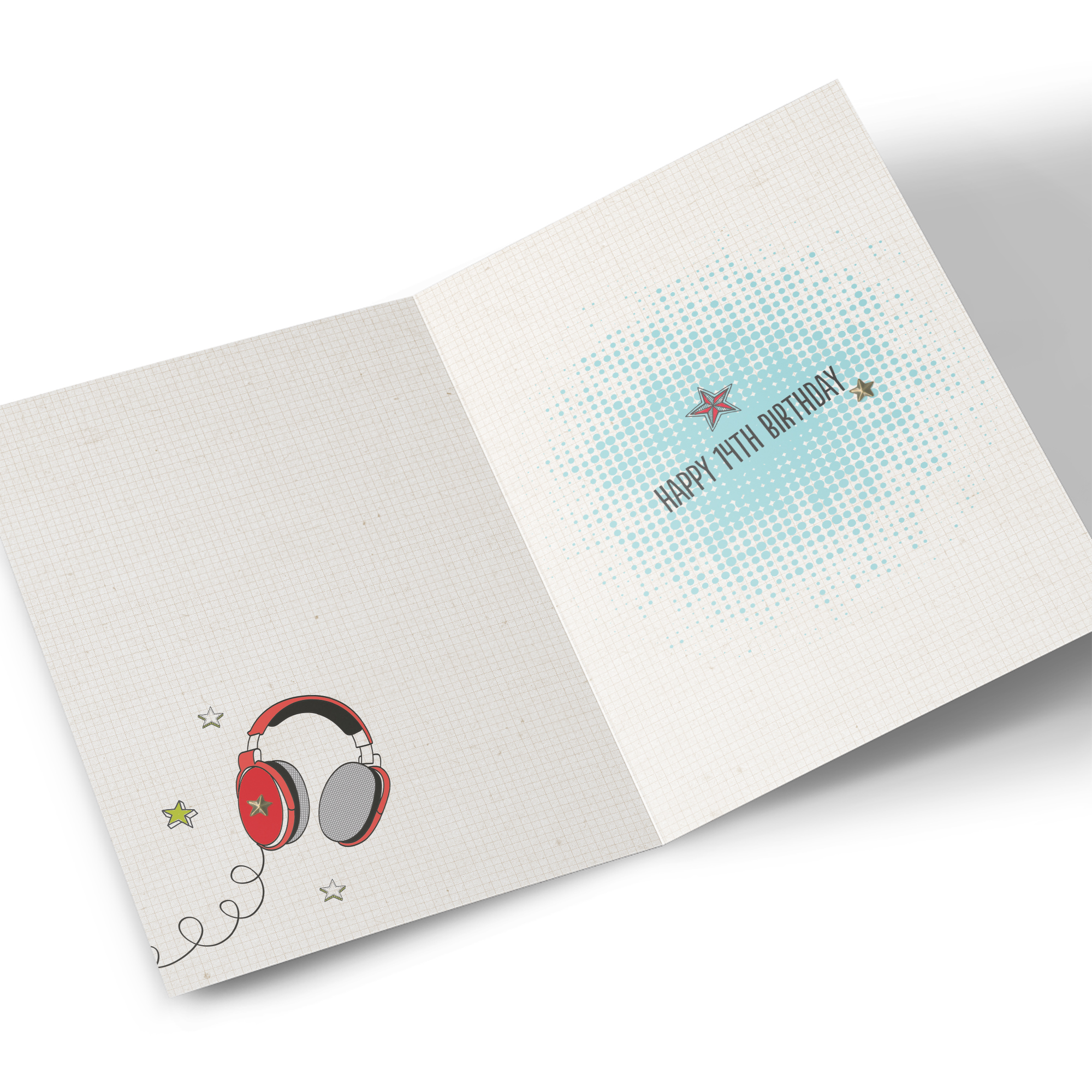 14th Birthday Card - Awesome Day Stars and Headphones