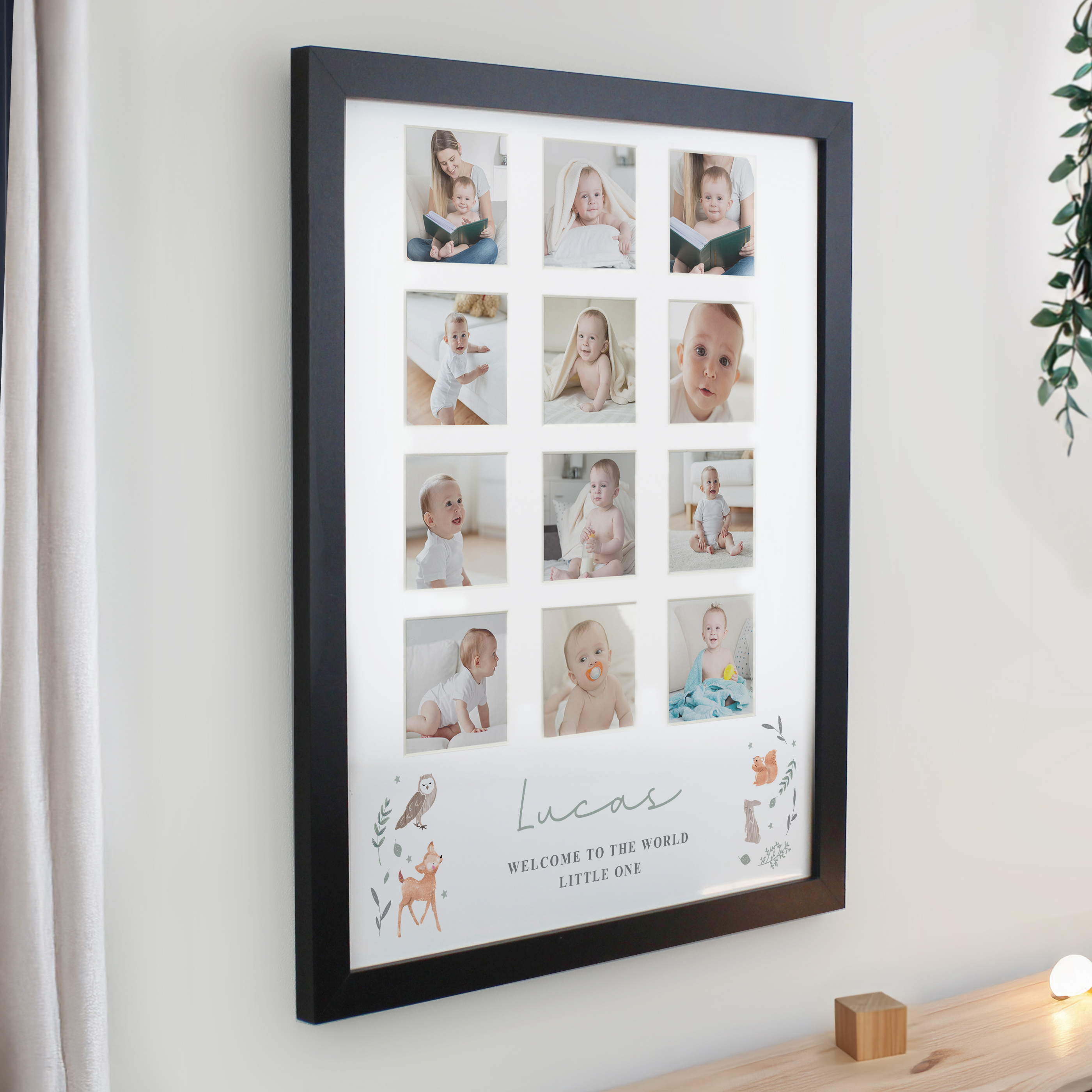 Personalised Woodland Animal Black Multi Photo Frame