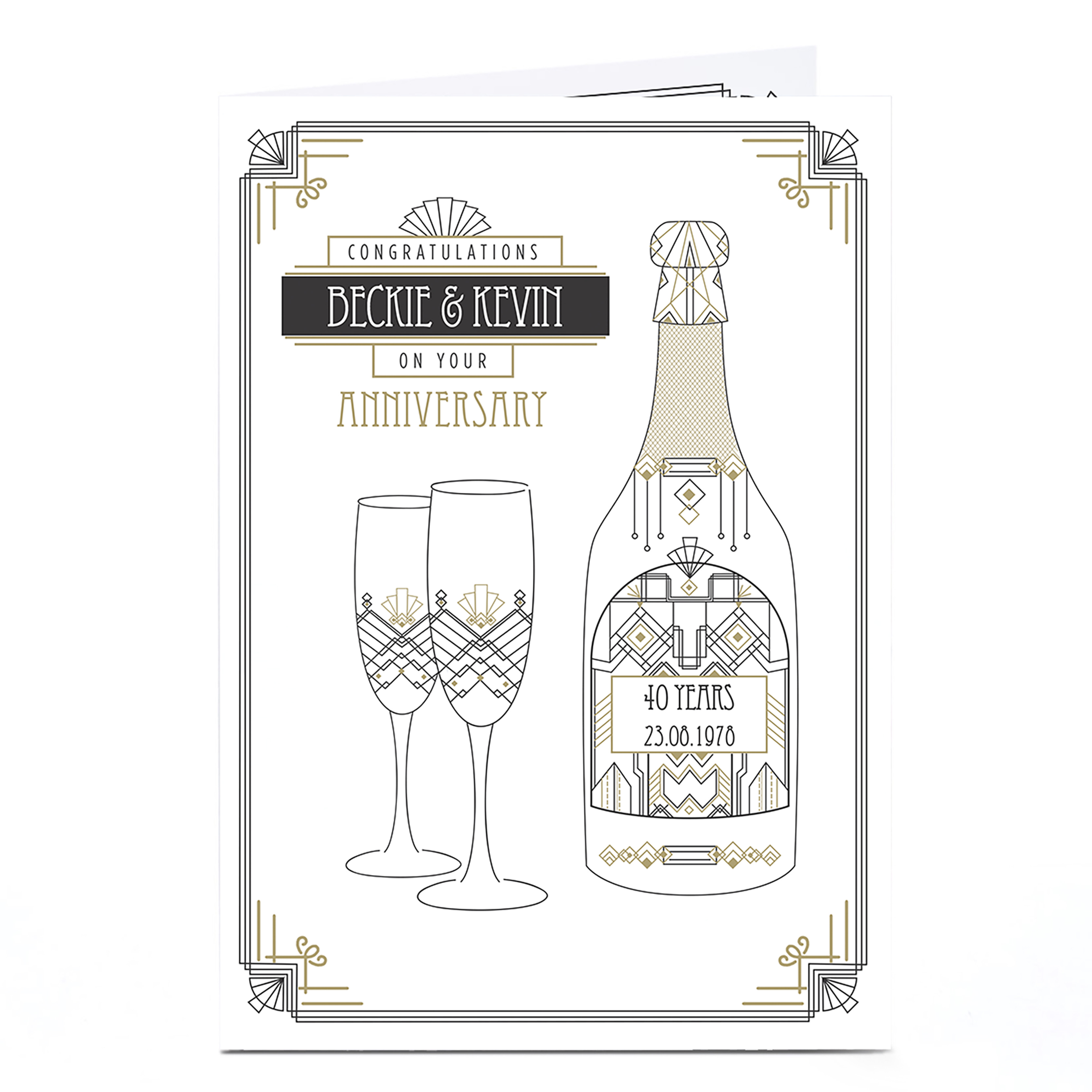 Personalised Anniversary Card - Art Deco Champagne 40 Years