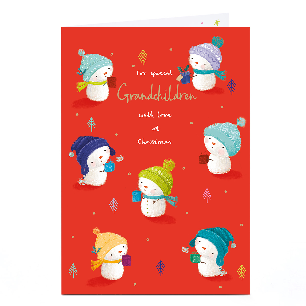 Christmas Card - Cute Snowmen with Presents, Grandchildren