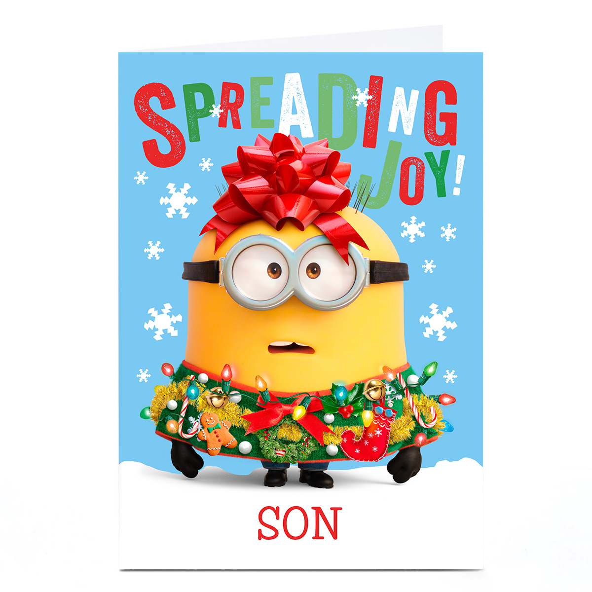 Personalised Minions Christmas Card - Spreading Joy, Son
