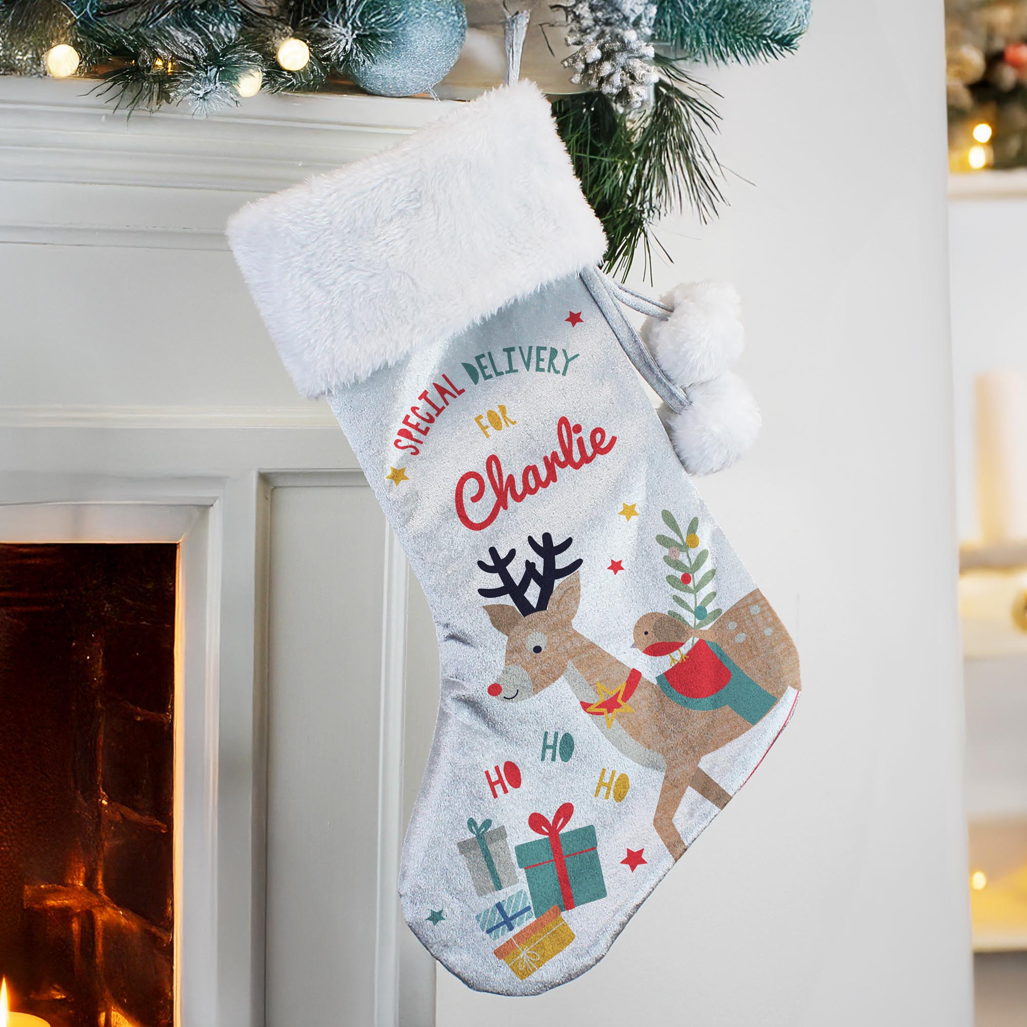 Personalised Reindeer Christmas Stocking,  Personalised Reindeer Christmas Stocking