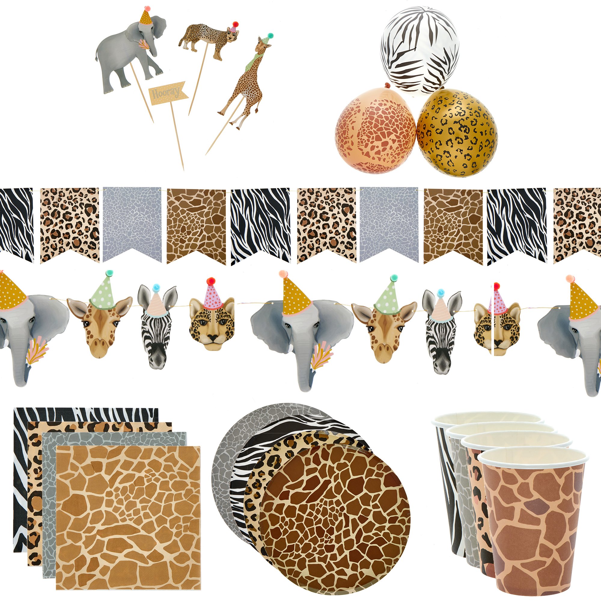 Let's Get Wild Party Tableware & Decorations Bundle - 8 Guests