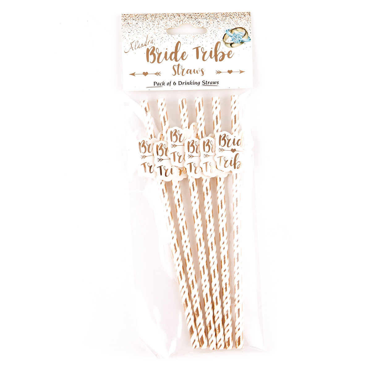 Bride Tribe Rose Gold Paper Drinking Straws - Pack of 6