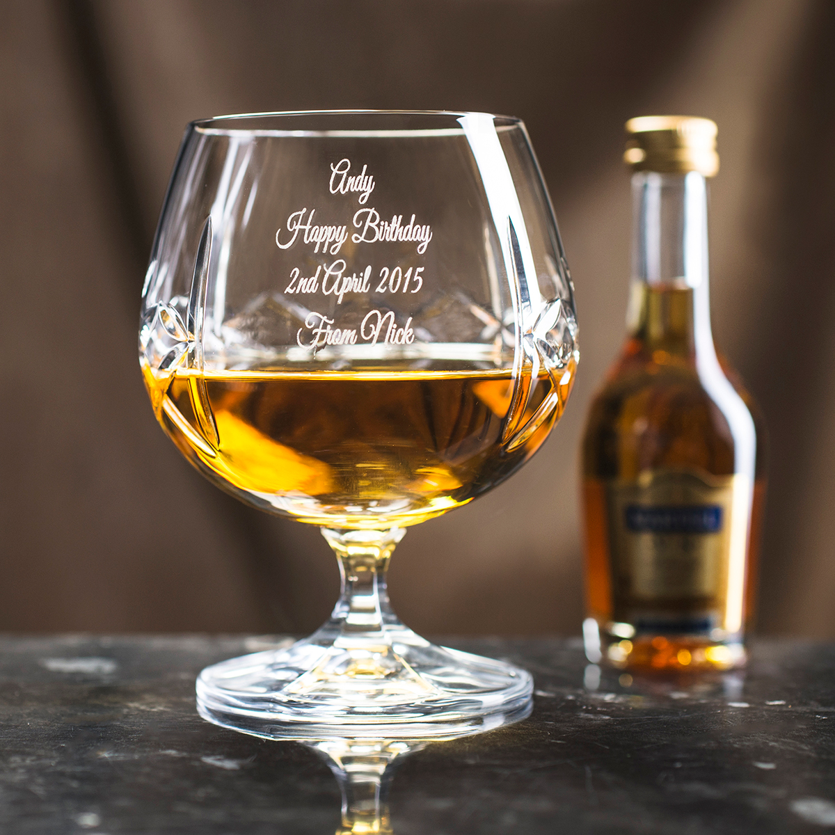 Engraved Crystal Brandy Glass & Brandy Gift Set