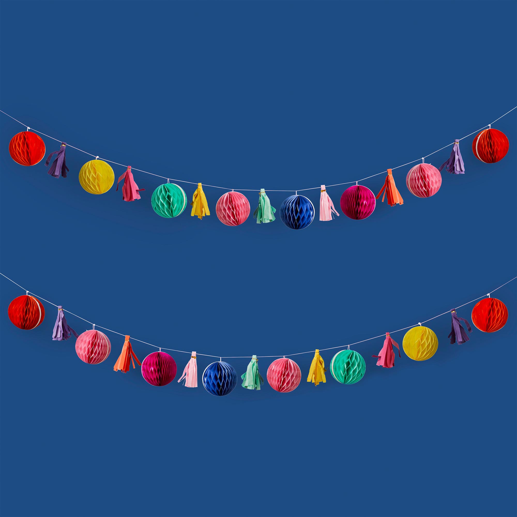 Colourful Honeycomb & Tassel Garland 2m